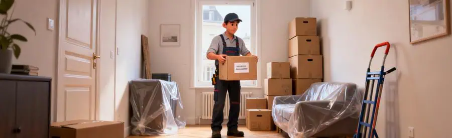 Déménageur transportant carton dans studio à Montivilliers, organisation petit volume économique