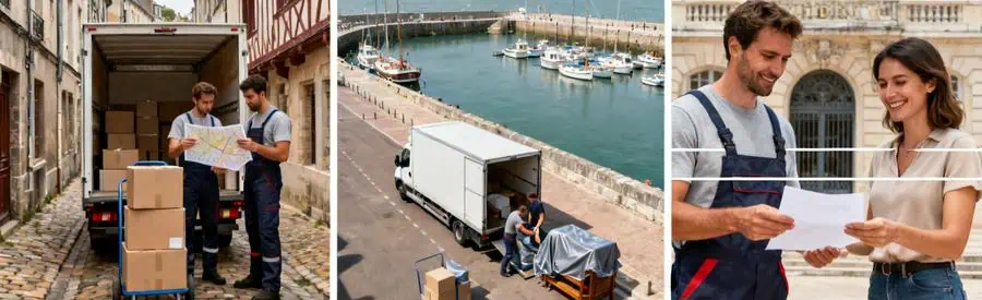 Organisation déménagement dans ruelles historiques et port de Dieppe avec autorisation mairie
