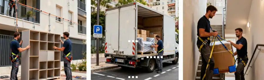 Organisation logistique déménagement immeuble à Bron avec monte-meuble et stationnement réservé mairie