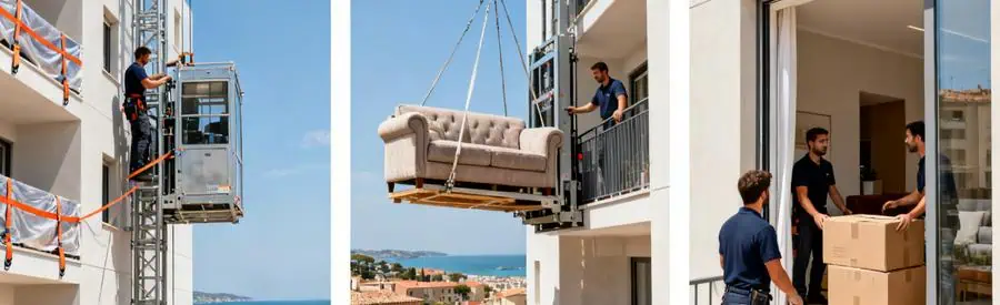 Installation et utilisation d'un monte-meuble pour déménagement en étage à La Valette-du-Var