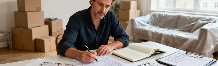 Personne organisant son déménagement à Chalon-sur-Saône avec documents et checklist sur table