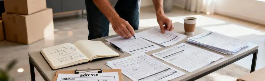 Organisation Documents Demenagement Bayonne Personne organisant documents et formulaires pour préparer son déménagement à Bayonne