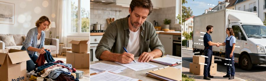 Triptyque préparation déménagement Épinal : tri objets, organisation documents, rencontre déménageur professionnel