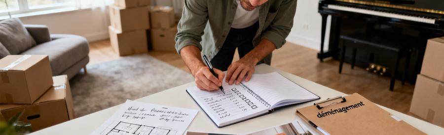 Personne préparant inventaire détaillé avec documents papier pour déménagement à La Roche-sur-Yon