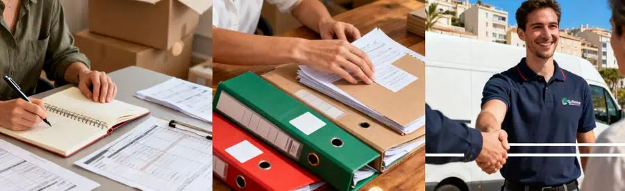 Triptyque illustrant les 3 étapes pour obtenir des offres de déménagement à Marseille 9ème arrondissement