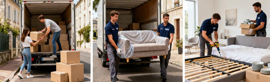 Comparaison visuelle des trois formules de déménagement à Auxerre : économique, standard et premium avec équipes