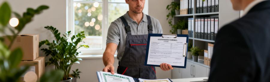 Déménageur présentant documents officiels et certificats lors du processus de vérification à Épinal