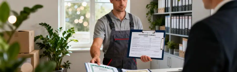 Verification Professionnels Demenagement Epinal Déménageur présentant documents officiels et certificats lors du processus de vérification à Épinal