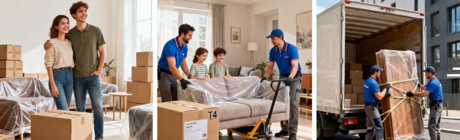 Trois configurations de logements à déménager à Abbeville : studio, T4 familial et chargement camion longue distance