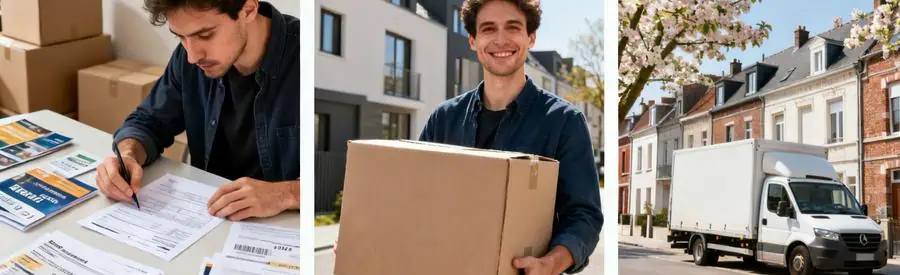 Comparaison des aides financières pour un déménagement à Arras, avec une personne examinant des documents.