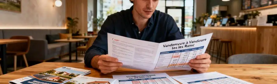 Personne examinant des documents sur les coûts de déménagement à Vandœuvre-lès-Nancy.