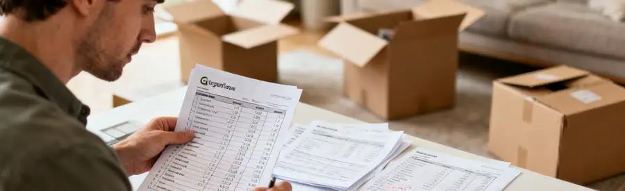 Personne examinant des documents pour établir le budget d'un déménagement en Eure.