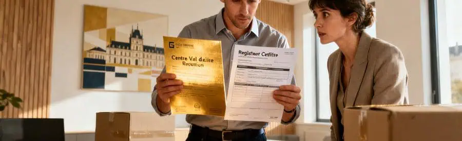 Un déménageur vérifiant des documents pour choisir un prestataire fiable à Centre-Val de Loire.