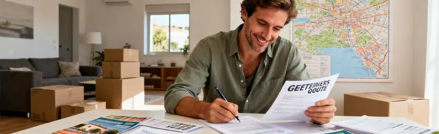 Personne analysant plusieurs offres de déménagement à Béziers, ambiance de planification sereine.