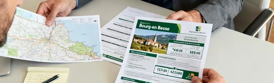 Personne comparant des offres de déménagement avec documents et carte de Bourg-en-Bresse.