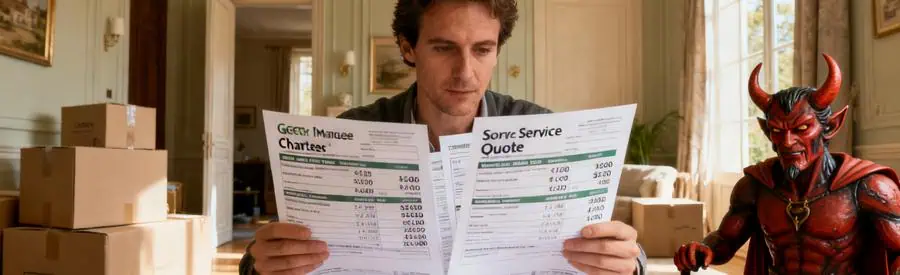 Personne comparant plusieurs offres de déménagement dans un appartement à Chartres.