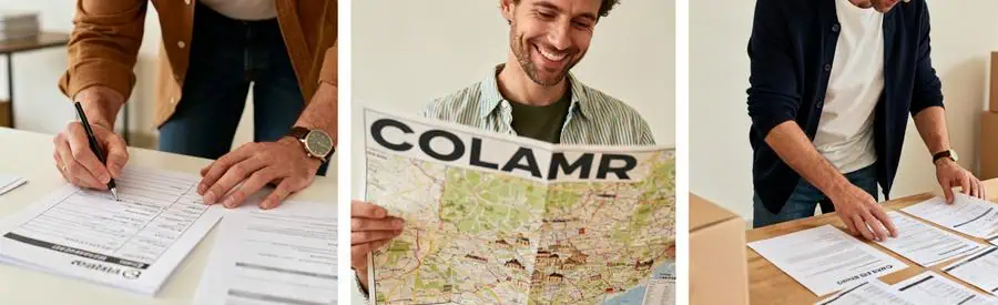 Comparaison Offres Demenagement Colmar Trois étapes pour obtenir des offres de déménagement à Colmar avec des personnages organisant des documents.