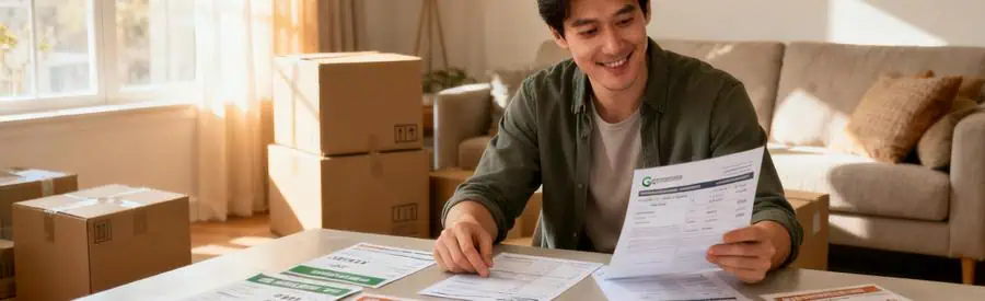 Personne examinant plusieurs devis de déménagement au salon, soulignant l'importance de comparer en Corrèze.