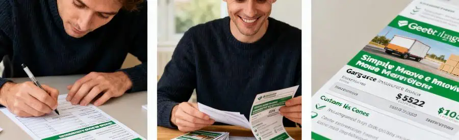 Personne remplissant un formulaire et comparant plusieurs offres de déménagement à Garges-lès-Gonesse.
