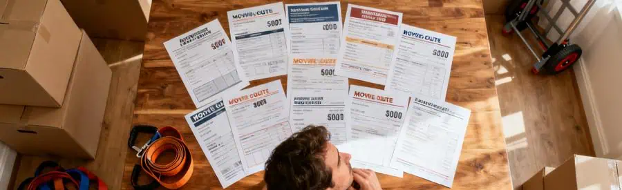 Comparaison Offres Demenagement Gironde Personne examinant plusieurs devis de déménagement en Gironde, montrant l'importance de comparer les offres.