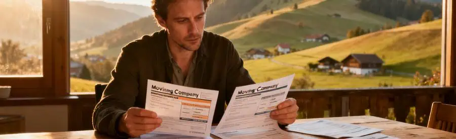 Personne comparant plusieurs offres de déménagement dans un environnement urbain du Jura.