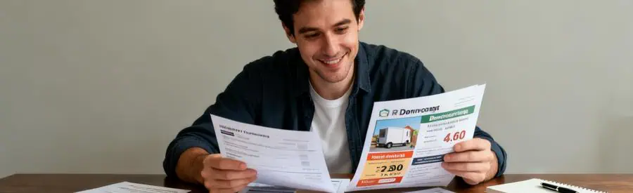 Comparaison Offres Demenagement Landes Personne comparant plusieurs offres de déménagement dans les Landes, entourée de documents et carnet.