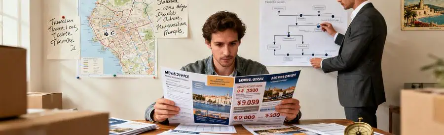 Comparaison Offres Demenagement Marseille 6eme Personne examinant plusieurs offres de déménagement à Marseille 6ème, soulignant l'importance de comparer les prestataires locaux.