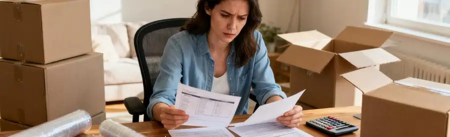 Personne examinant des documents comparant les tarifs de déménagement à Marseille, ambiance d'étude.