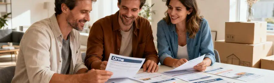 Comparaison Offres Demenagement Orne Trois personnes comparant des offres de déménagement sur une table dans un cadre convivial.