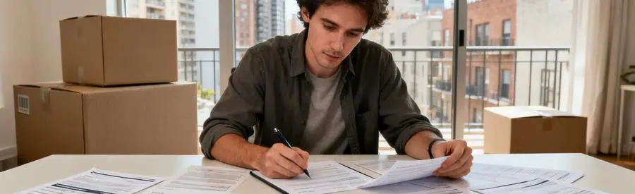 Personne comparant plusieurs offres de déménagement à Pantin sur une table avec des documents.