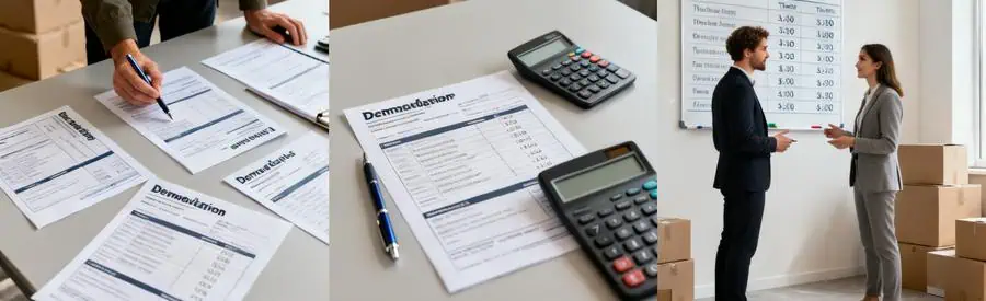 Personnes comparant des offres de déménagement à Troyes, avec documents étalés et discussion active.