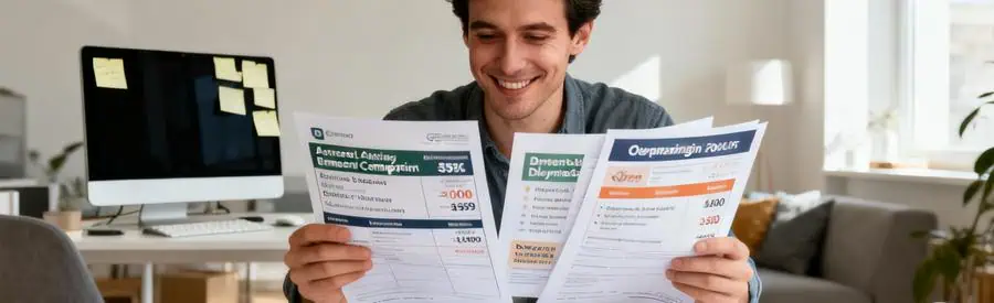 Personne comparant plusieurs offres de déménagement à Troyes sur une table, ambiance organisée.