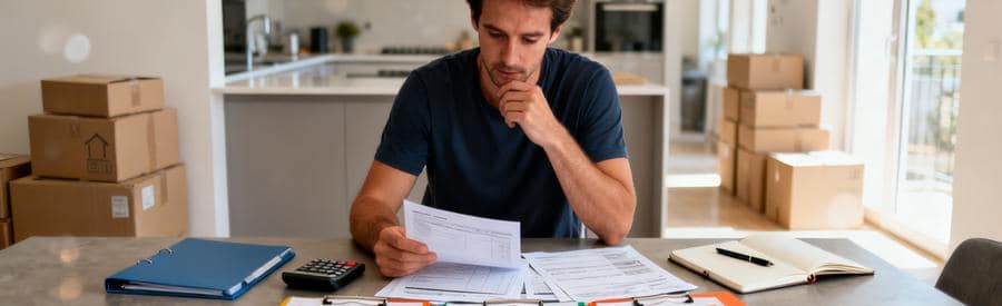 Personne comparant plusieurs offres de déménagement sur table avec documents et calculatrice en Vendée