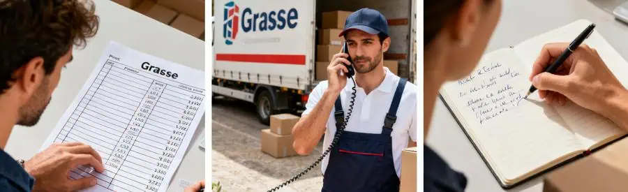 Comparaison Tarifs Demenagement Grasse Triptyque illustrant la comparaison des tarifs de déménagement à Grasse avec des professionnels.