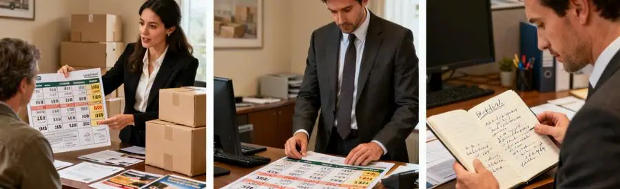 Personnes comparant les tarifs de déménagement dans la Meuse, ambiance de discussion et d'analyse des offres.