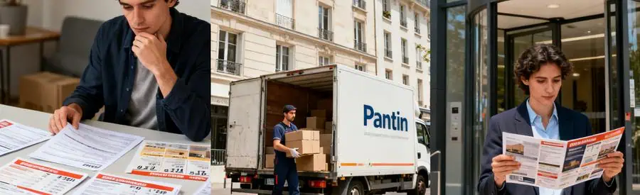 Comparer différentes offres et tarifs de déménagement à Pantin à travers plusieurs scènes.