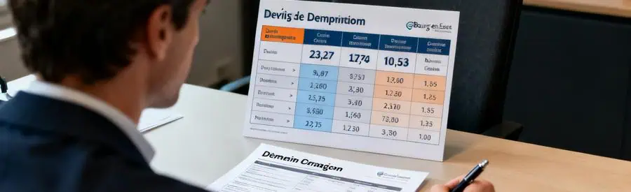 Personne analysant des devis de déménagement à Bourg-en-Bresse, environnement de bureau.