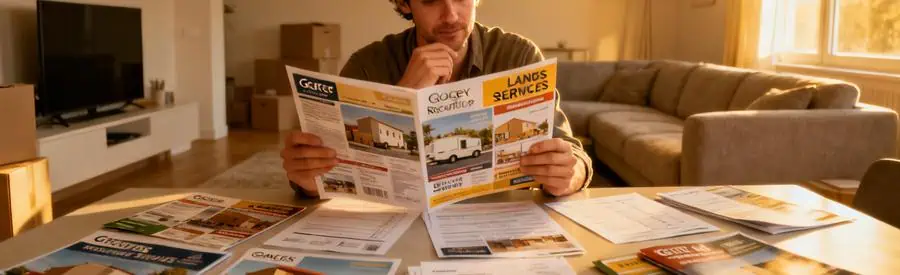 Comparer Offres Demenagement Landes Personne examinant plusieurs offres de déménagement dans un salon moderne, spiritée par la comparaison des tarifs.