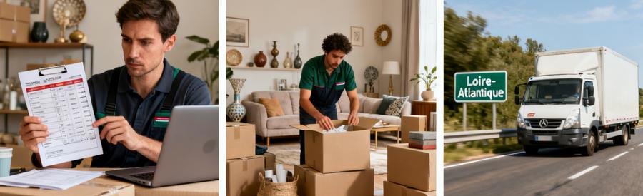 Comparison Tarifs Demenagement Loire Atlantique Illustration de la comparaison des tarifs de déménagement en Loire-Atlantique avec professionnels et emballage.