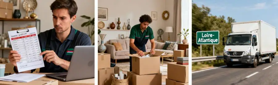 Illustration de la comparaison des tarifs de déménagement en Loire-Atlantique avec professionnels et emballage.