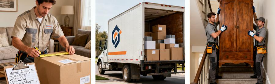 Scènes illustrant les facteurs influençant le prix d'un déménagement dans le Maine-et-Loire, avec professionnels en action.