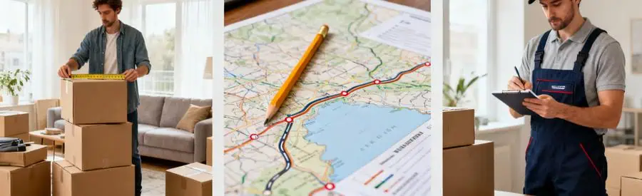 Trois scènes illustrant les facteurs influençant le coût d'un déménagement dans la Marne.
