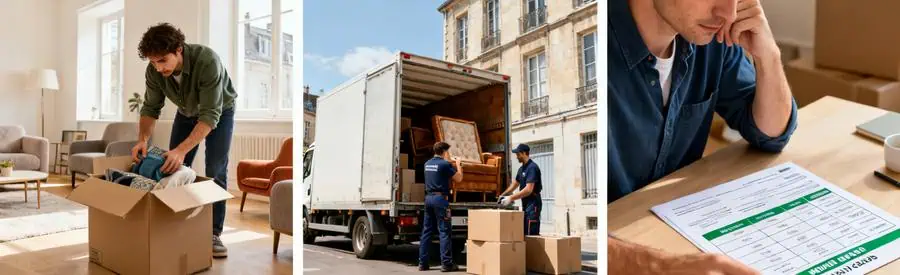 Comparaison de formules de déménagement économique et premium à Quimper, incluant emballage, chargement et consultation.