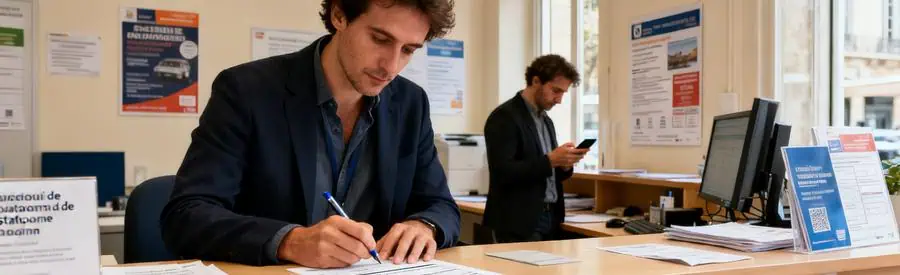 Demande Autorisation Stationnement Marseille 6e Personne remplissant un formulaire pour une autorisation de stationnement à la mairie de Marseille 6e.