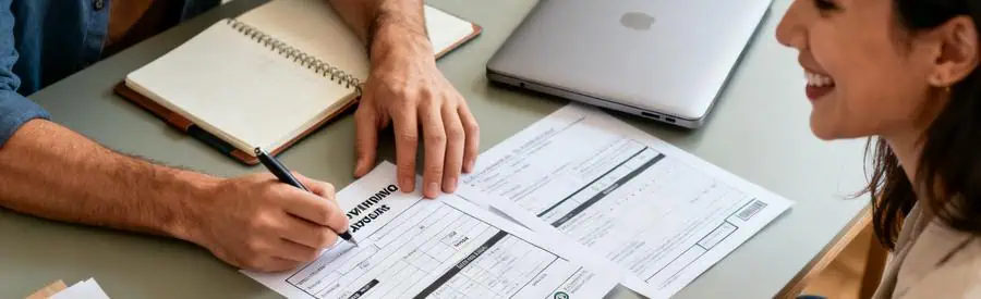 Personne remplissant un formulaire pour obtenir des offres de déménagement en Corse-du-Sud, ambiance conviviale et organisée.