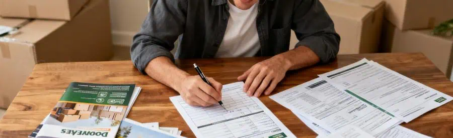 Personne remplissant un formulaire pour comparaison d'offres de déménagement dans l'Eure.