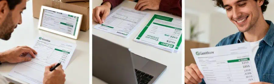 Demandes Offres Demenagement Montrouge Illustration du processus de demande d'offres de déménagement à Montrouge en trois étapes distinctes.
