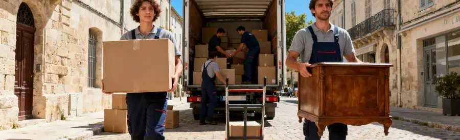 Déménageurs chargent un camion à Arles, illustrant les types de déménagements pris en charge.