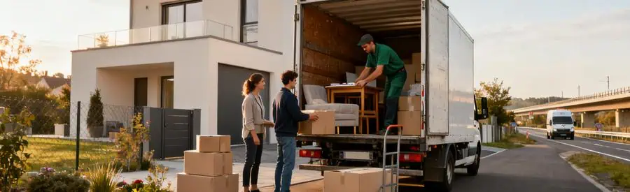 Déménageur chargeant un camion avec des cartons dans le Bas-Rhin, montrant l'attractivité de la région.