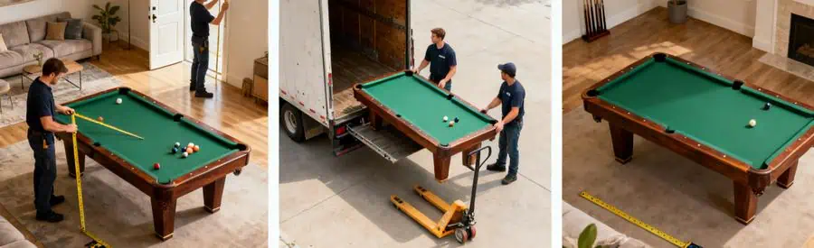 Déménagement d'un billard sans risque : mesures, chargement et installation dans un nouvel espace.